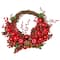16" Christmas Red Apple Berries and Pine Cone Half Wreath